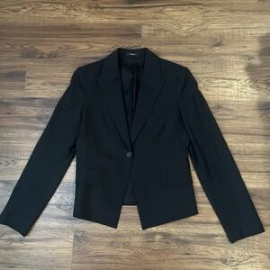 Theory Brince B Black Wool Single Button Peak Lapel Blazer Womens 8 Work